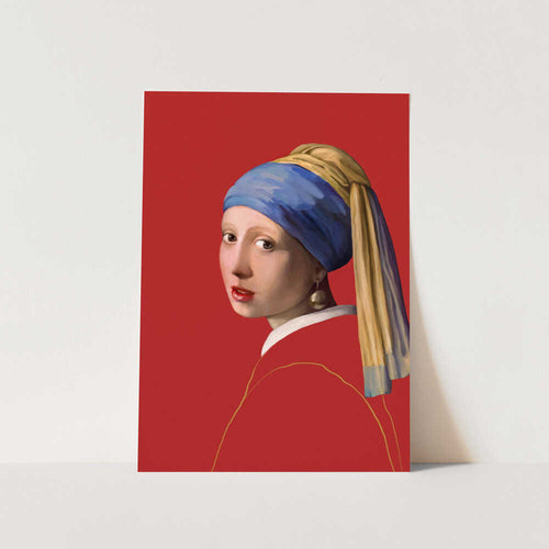 Girl With a Pearl Earring in Red PFY Art Print