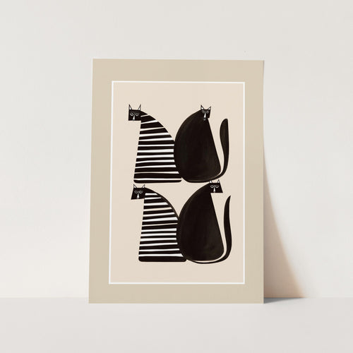Minimalist Cats In Black and White PFY Art Print