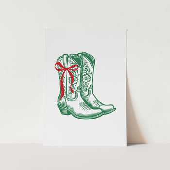 Green Country Christmas Boots PFY Art Print