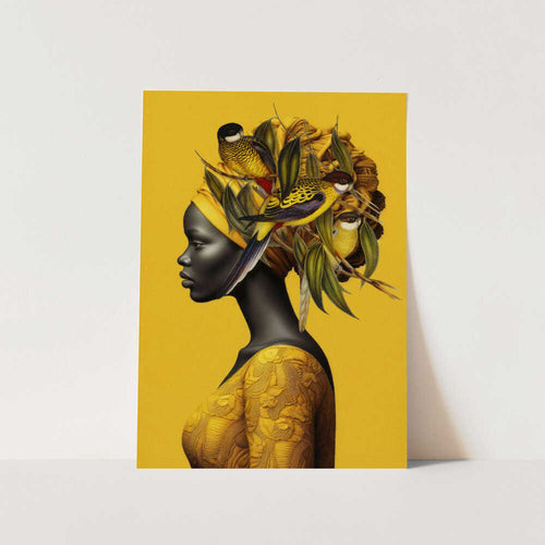 African Woman Golden Birds PFY Art Print