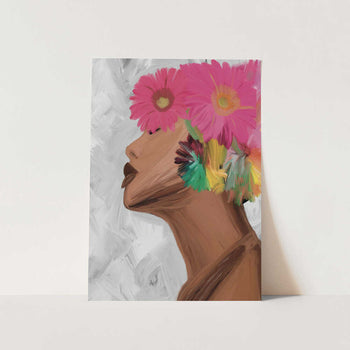 Woman with Vibrant Flowers PFY Art Print