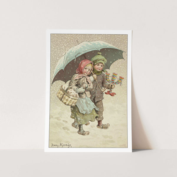 Boy and Girl with Umbrella Art Print