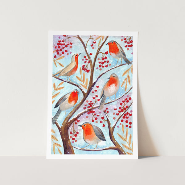 Christmas Robins in Tree PFY Art Print