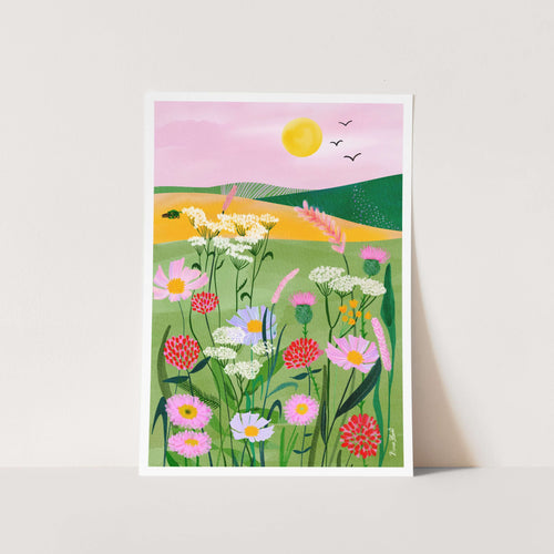 Flied Flowers with Pink Sky Landscape PFY Art Print