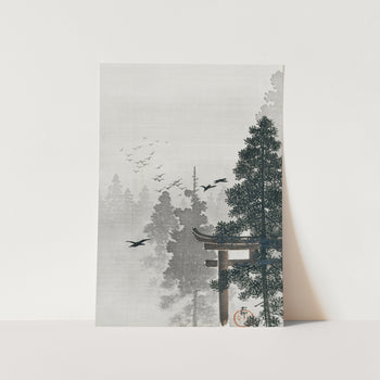 Flock of birds and a torii gate Art Print