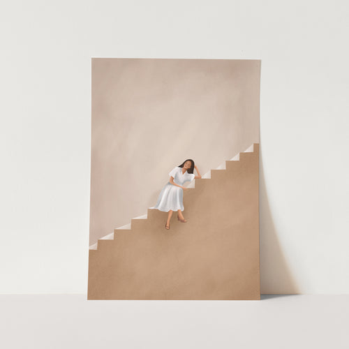 Girl Thinking on a Stairway by Branka Art Print