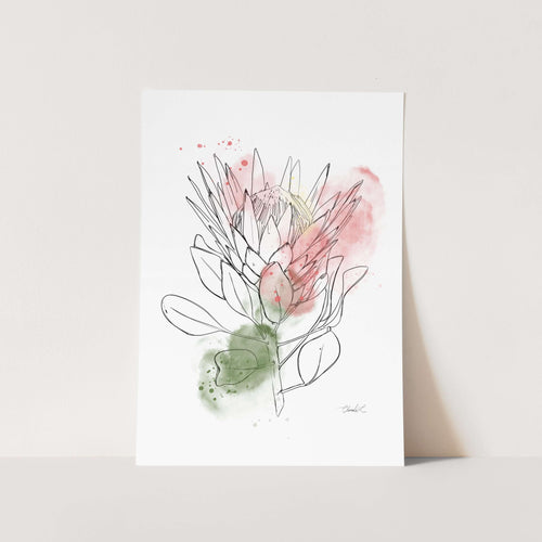 Line Art & Watercolour King Protea #1 Art Print