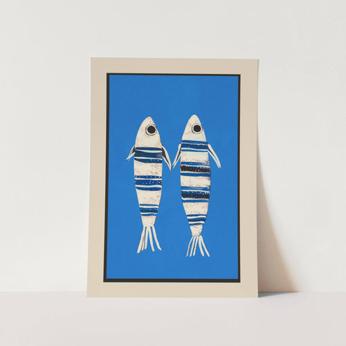 Minimal Fish on Blue Art Print
