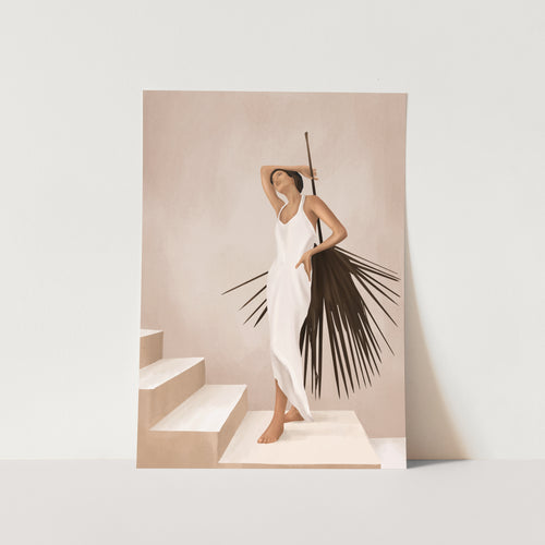 Minimal Woman with a Palm Leaf by Branka Art Print