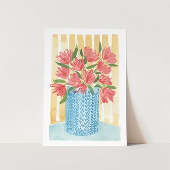 Red Flowers in Vase Art Print