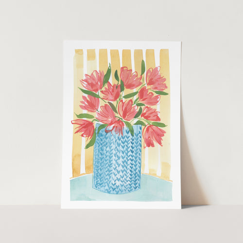 Red Flowers in Vase Art Print