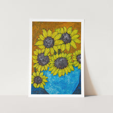 Load image into Gallery viewer, Sunfowers in Blue Vase Art Print