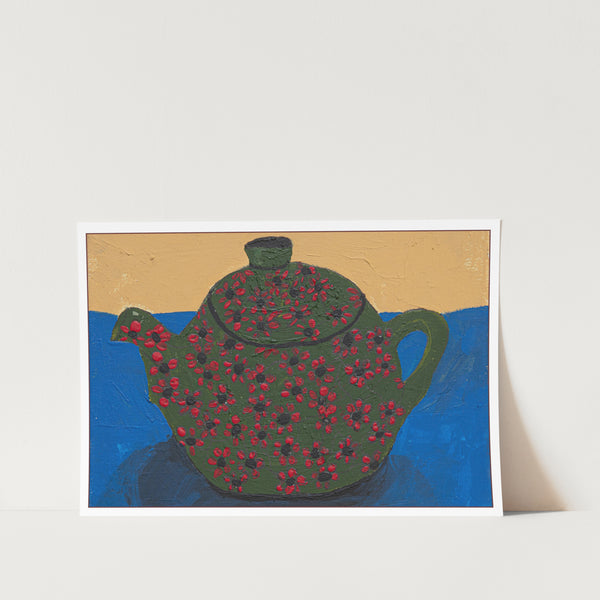 Teapot with Red Flowers Art Print