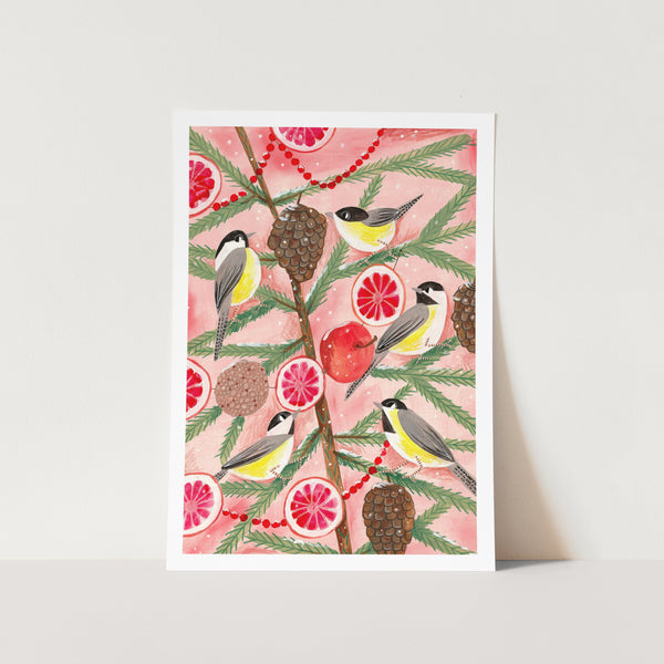 Winter Birds in Pine Tree PFY Art Print