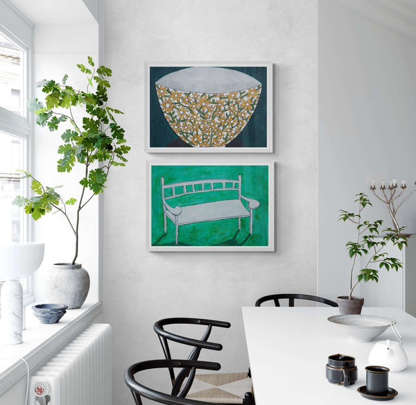 White Bench with Shadow Art Print