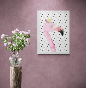 Spotty Background Mixed Media Flamingo Art Print