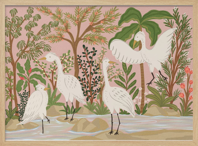 Peaceful Jungle Egrets PFY Art Print