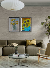Load image into Gallery viewer, Sunfowers in Blue Vase Art Print