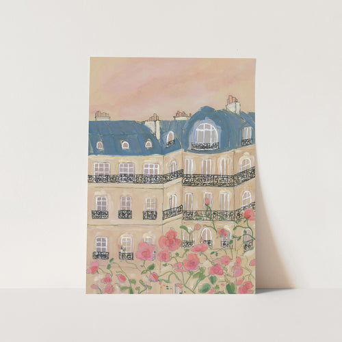 Sunset Over Paris Buildings PFY Art Print