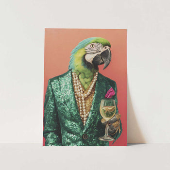 Parrot In Emerald Green Blazer PFY Art Print