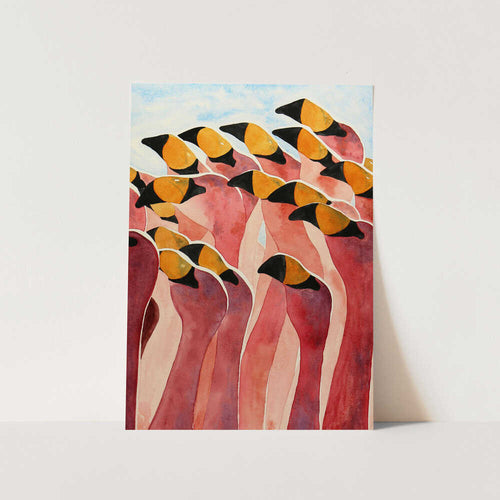 Group of Pink Flamingos With Heads Up PFY Art Print
