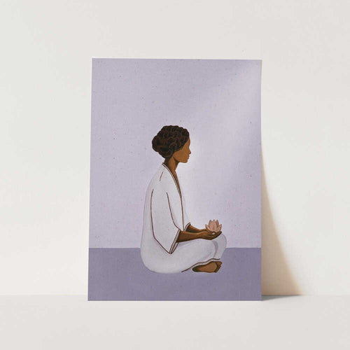 Meditating Woman with Lotus PFY Art Print