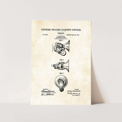 1907 Automobile Horn Patent Art Print