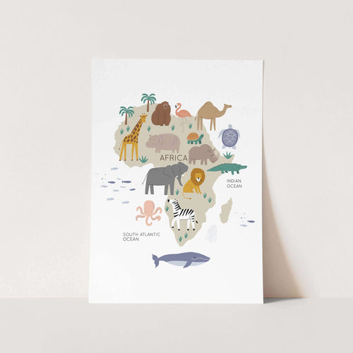 Africa Animals Map Art Print