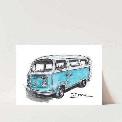 Blue Bay Window VW Car Art Print