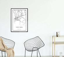 Load image into Gallery viewer, cape town map line art print in black frame
