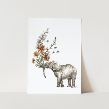 Elephant With Flowers by Mareli Art Print