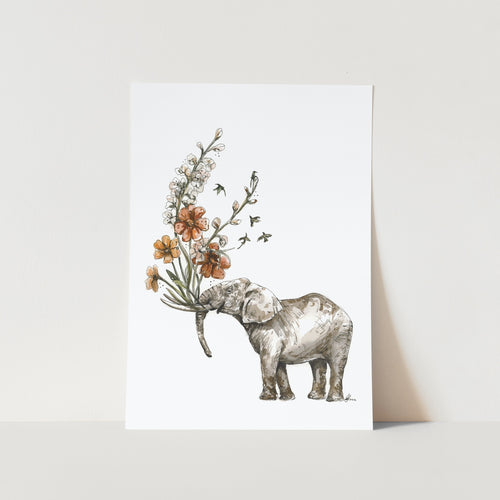 Elephant With Flowers by Mareli Art Print
