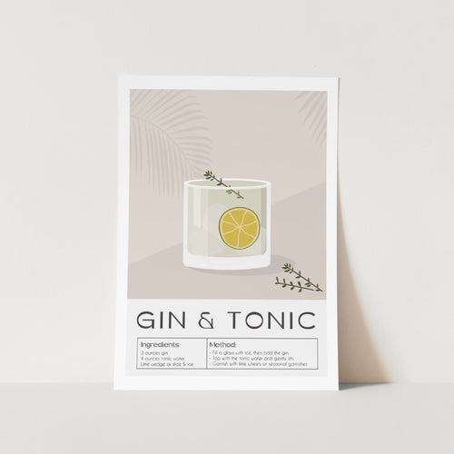 Gin & Tonic Cocktail Recipe Art Print