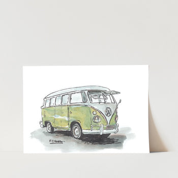 Green Kombi VW Car Art Print
