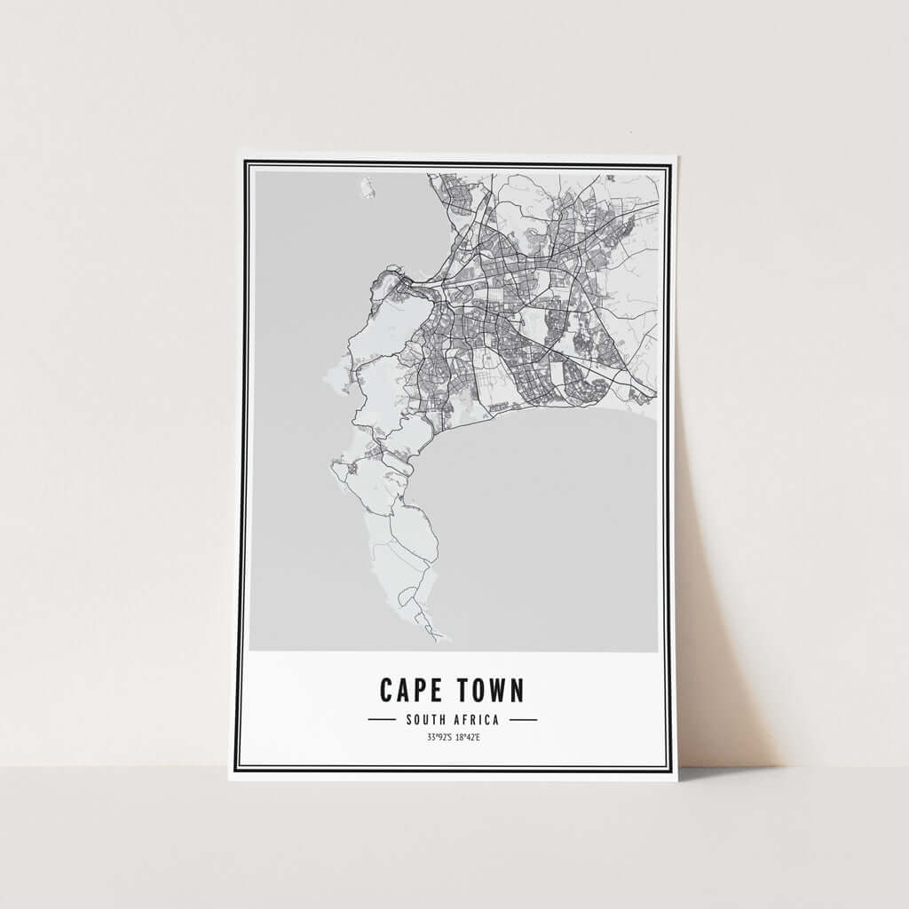 Cape Town Greyscale Map Art Print