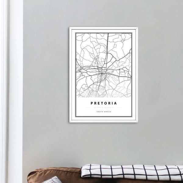 Pretoria Map Art Print White Frame