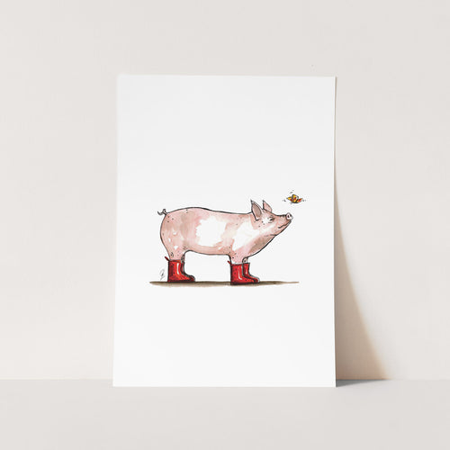 Wall art of a watercolour pig