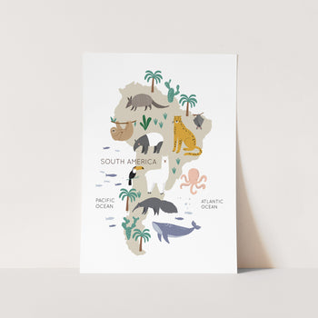 South America Animals Map Art Print