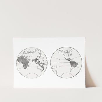 West & East Hemisphere Greyscale Art Print