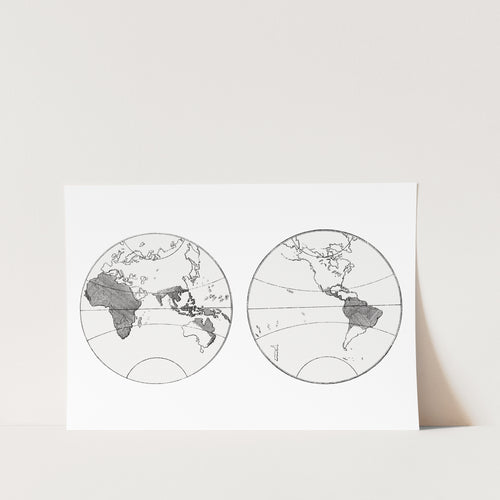 West & East Hemisphere Greyscale Art Print