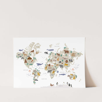 Animal World Map Art Print