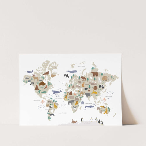 Animal World Map Art Print