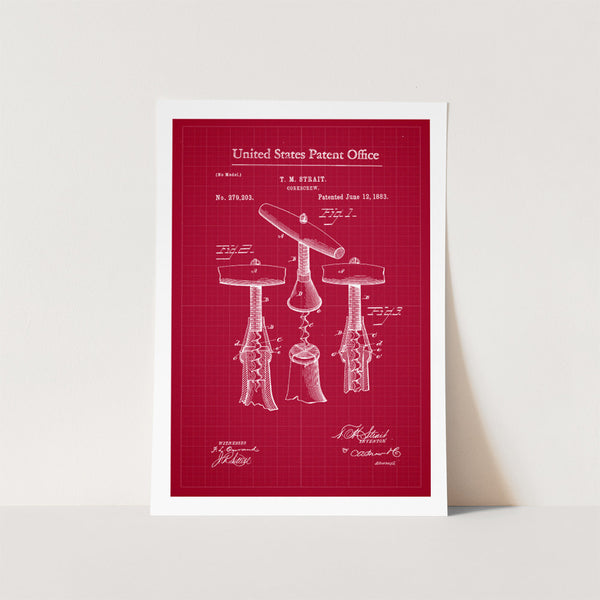 Wine Corkscrew Patent Art Print