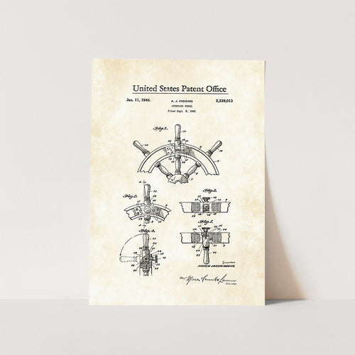 Ship Steering Wheel Patent Art Print