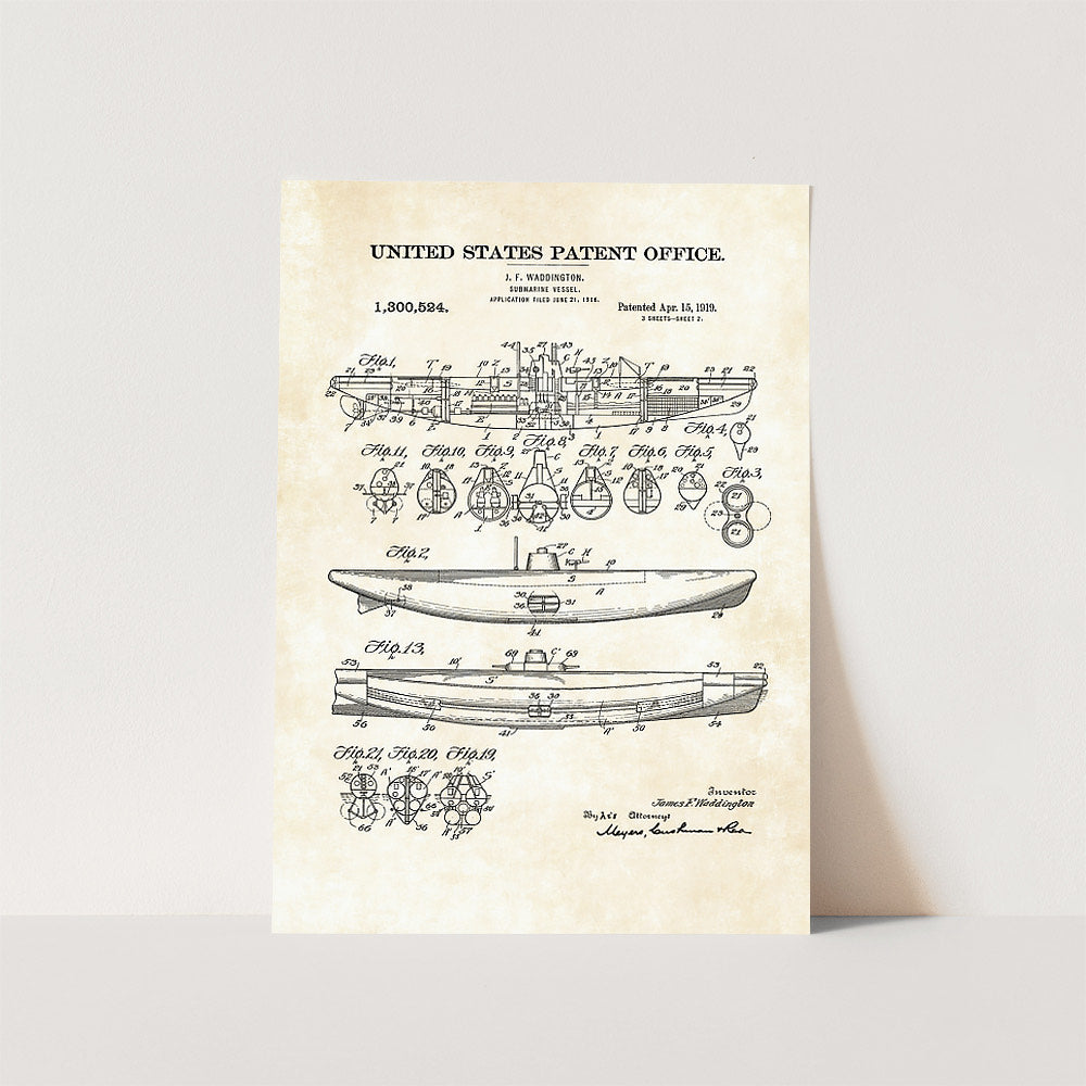 Submarine Vessel Two Patent Art Print
