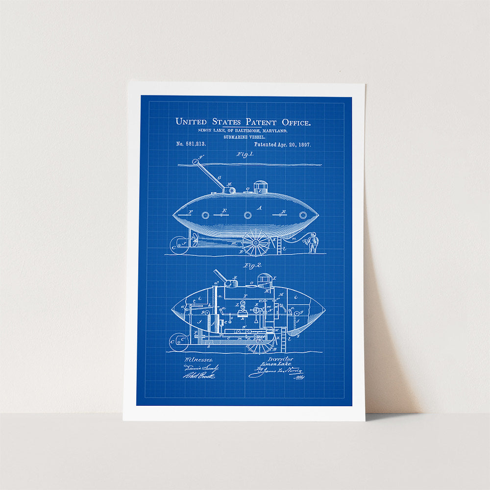 Submarine Vessel Patent Art Print