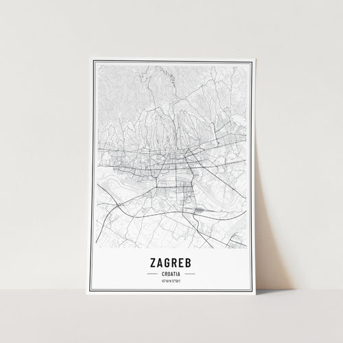 Zagreb Croatia Map Art Print