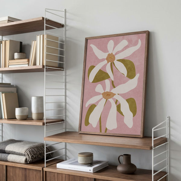 Abstract Flowers on Pink PFY Art Print