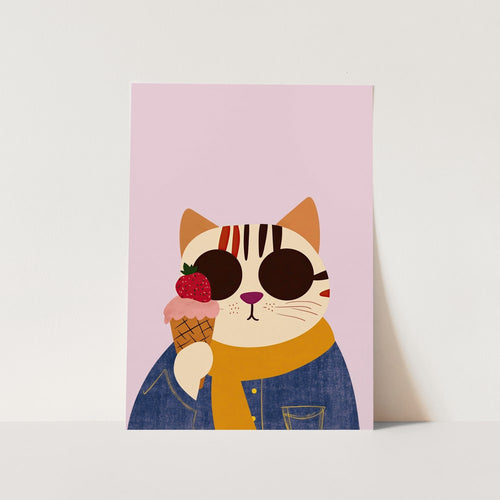 Cool Cat Strawberry Ice Cream PFY Art Print