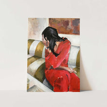 Load image into Gallery viewer, Woman In A Red Dress Sits On A Sofa PFY Art Print